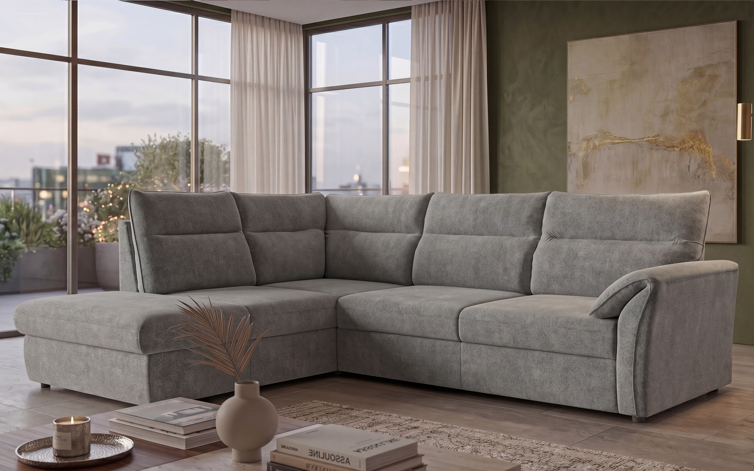 Extendable corner sofa Parmo, light grey  1